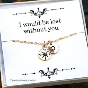 Gepersonaliseerde Gouden Kompas ketting, ketting van de eerste, aangepaste lettertype, graduatiegift, aangepaste Opmerking zusterschap, bruidsmeisje geschenken, vriendschap ketting