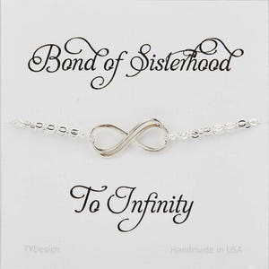 Silver double infinity bracelet,eternity love bracelet,friendship gift,sisters for infintiy,Mother groom gift,Custom note card,anniversary image 4