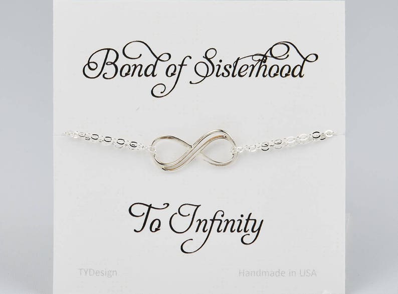 Silver double infinity bracelet,eternity love bracelet,friendship gift,sisters for infintiy,Mother groom gift,Custom note card,anniversary image 4