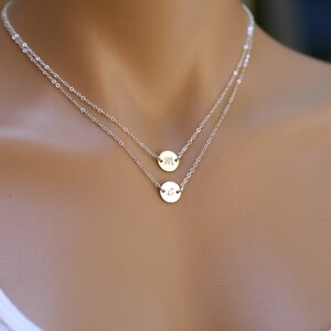 Double Layered initial necklace,monogram necklace,hand stamped initial,sister gift,mother and baby necklace,font choices,couple initials