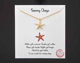 Gold starfish necklace,Sunny Days necklace,textured gold starfish on dainty Gold Chain Necklace,Beach wedding gift,