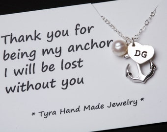 Heart initial,Anchor Necklace,Anchor with heart initial,Pearl,Sailors Anchor,Wedding Jewelry,Bridesmaid gifts,daily Jewelry,strength,