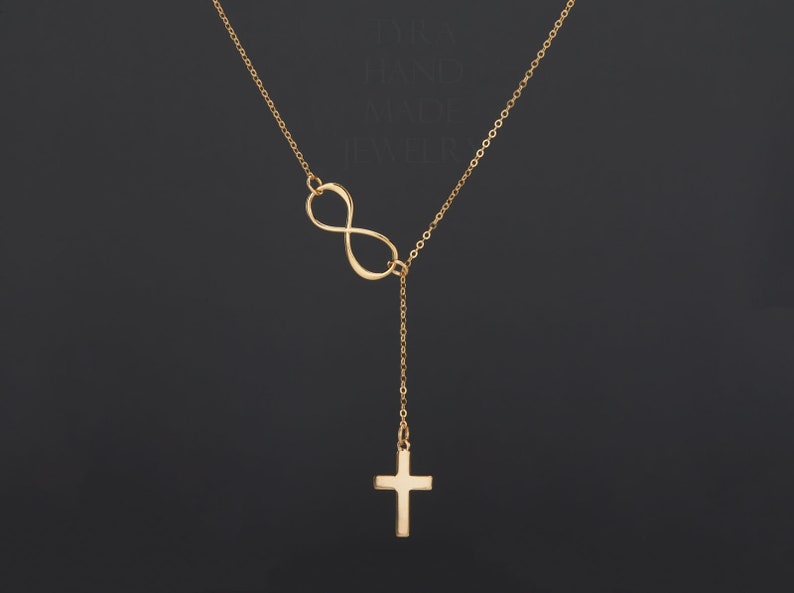 Sideways infinity cross necklace,Infinity karma necklace,Lariat Y necklace,cross necklace,Blessed jewelry,best friend gift,birthday gift image 3