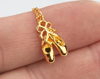 Gold dipped ballet dancing shoes necklace,ballet dancer gift with a note card,Magic of dance necklace