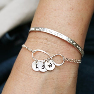Large infinity monogram bracelet, sterling silver,family initial bracelet,Personalized,custom font monogram,Sister gift,Mother&#39;s day gift