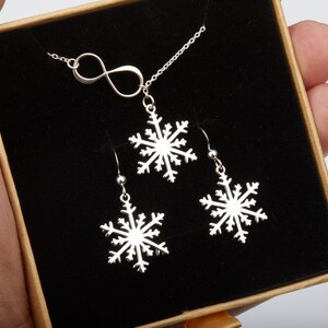 Schneeflocke Infinity Halskette Ohrringe Set,Sterling Silber Schneeflocke,Winter Hochzeit Geschenk,Weihnachtsgeschenk,Brautjungfer Geschenk