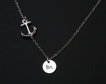 Entire sterling siler Anchor Necklace,sideways Anchor,Personalized initial anchor,Sailors Anchor,Wedding Jewelry,Bridesmaid gifts,daily Jew