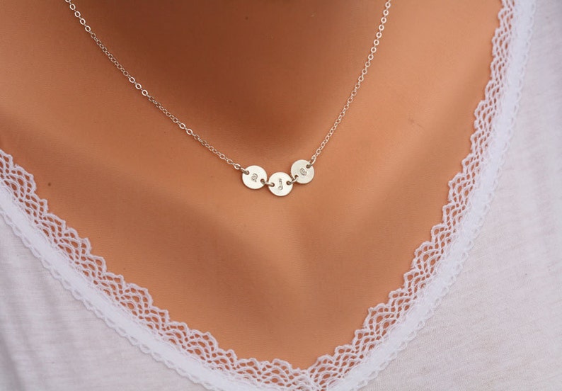 Tiny initial necklace,Personalized necklace,small monogram necklace,Tiny Silver Dot Necklace,family necklace,sisters gift,Dainty Jewelry image 2