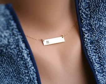 Personalized initial bar nameplate necklace,Rectangle Monogram,Contemporary bar,Monogram bar