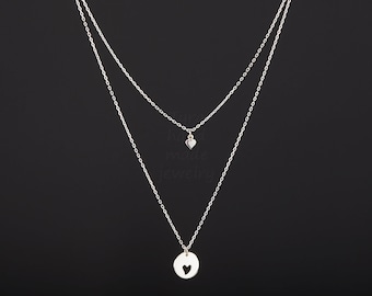 Mother Daughter Heart Necklace – Sterling Silver Double Layer Necklace, Gift for Mom, Piece of My Heart, Personalized Card