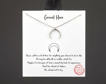 White gold dipped crescent moon necklace with encouraging note,New moon necklace, silvery horn necklace,encouragement gift,Graduation gift
