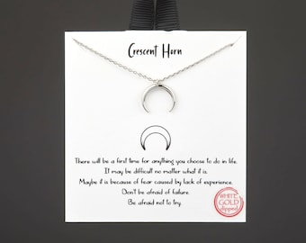 White gold dipped crescent moon necklace with encouraging note,New moon necklace, silvery horn necklace,encouragement gift,Graduation gift