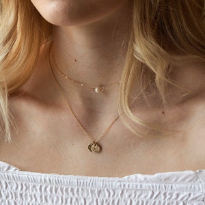 Pearl choker chain,Layered small circle layered initial necklace,double Monogram initials,sister,mother of two,couple