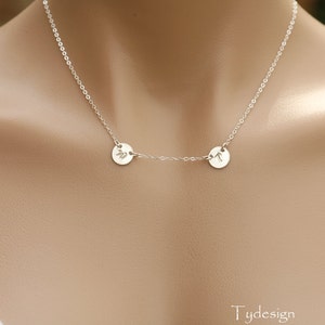 Two Initial connector necklace,Couple monogram tag,letter charm choker,Birthday gift,Best Friend,Kid initials,Sister gift,Mother&#39;s Day gift