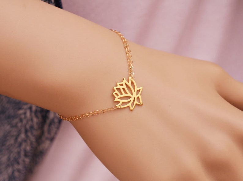 Sterling silver Lotus bracelet,Lotus jewelry,Yoga bracelet,Zen bracelet,Lucky charm jewelry,Everyday jewelry,Bridesmaid gift,Wedding Jewelry image 2