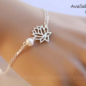 Lotus bracelet,silver Lotus birthstone Bracelet,lotus flower,custom birthstones,bridesmaid gift,yoga jewelry,birthday gift,Mother Jewelry