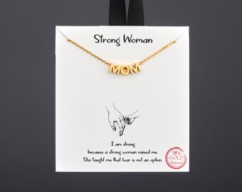 MOM letter bead necklace with a note card,Strong Woman necklace,Mother daughter gift,Dainty Gold Chain,Mother's Day gift,custom note