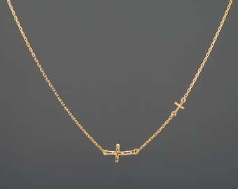 Double sideways cross necklace with note card,textured hammered sideways cross,Confirmation gift necklace,faith necklace,Best friend gift,