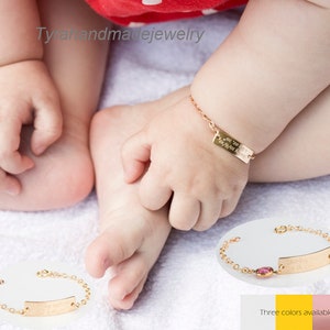 Personalized Baby bar Bracelet , Little Girl bracelet,Baby Jewelry, Personalized Baby Toddler Name Bracelet,baby birthstone bar bracelet image 5