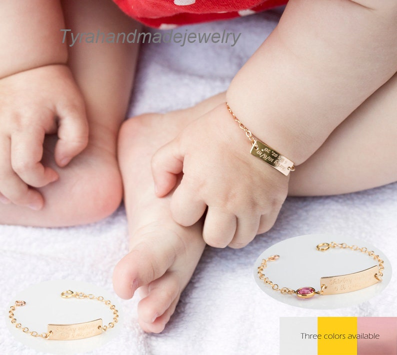 Personalized Baby bar Bracelet , Little Girl bracelet,Baby Jewelry, Personalized Baby Toddler Name Bracelet,baby birthstone bar bracelet image 5
