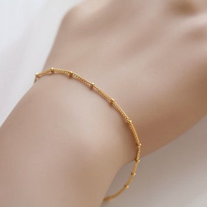 Gold satellite chain Bracelet,Simple chain Bracelet,dainty beaded chain,Wedding Jewelry,Bridesmaid Gift,Everyday Jewelry,custom jewelry note