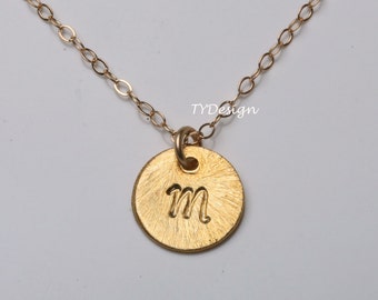 Gold plated Initial Necklace,textured initial circle necklace,custom monogram,custom font,Everyday Jewelry,Birthday gift,Bridesmaids gift