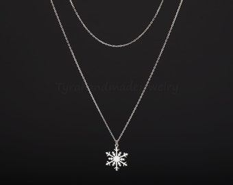 Christmas snowflake necklace,Double layer snowflake necklace,winter wedding Jewelry,Bridesmaid gift,Birthday gift,custom jewelry card