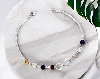 infinity bracelet with custom beaded birthstones,personalized sideways Infinity bracelet,anniversary gift,grandma bracelet,custom note card