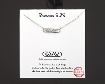 God is greater than the highs and lows bar necklace with note card,Carved out bible verse bar necklace,Confirmation gift,faith necklace