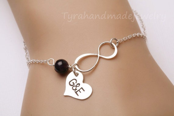 Silver Infinity Bracelet initial Heart Bracelet personalized