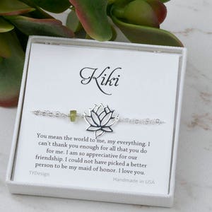 Sterling silver Lotus bracelet with custom stone bead,lotus flower,personalized bridesmaid gift,yoga jewelry,birthday gift,Mother&#39;s day gift
