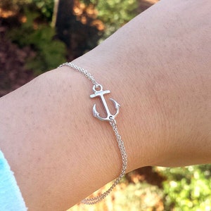 Pulsera de ancla de plata, oro o oro rosa, ancla de esperanza y fuerza, regalo de graduación, regalo de dama de honor, fiesta de bodas nupciales, tarjeta de mensaje personalizada