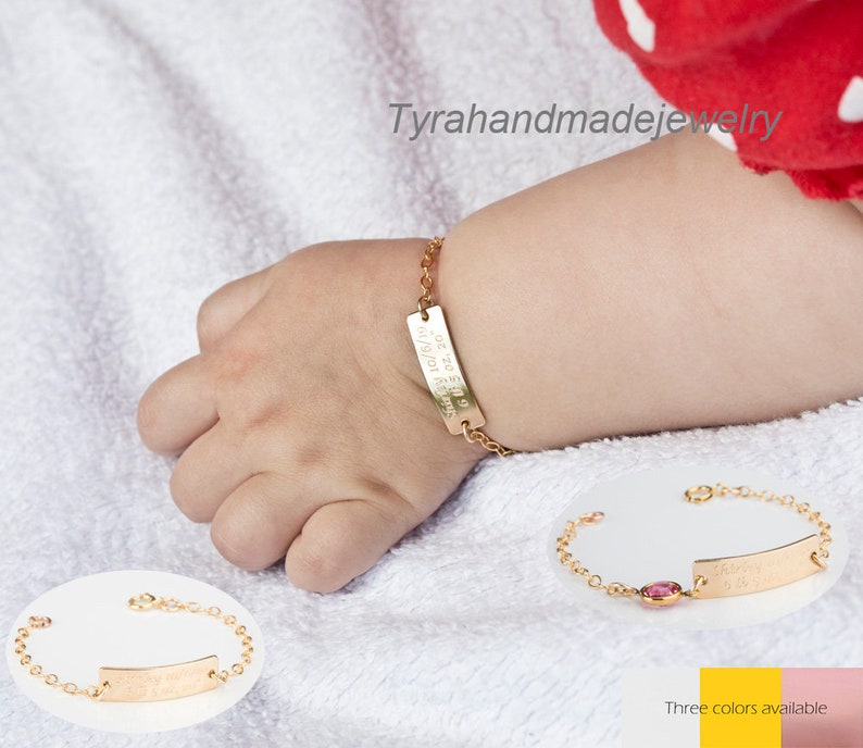 Personalized Baby bar Bracelet , Little Girl bracelet,Baby Jewelry, Personalized Baby Toddler Name Bracelet,baby birthstone bar bracelet image 2