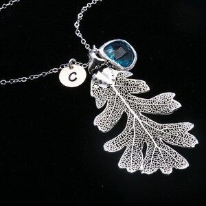 Real oak Leaf Necklace,hand stamped initial necklace,Personalized jewelry,bridesmaid gift,fall wedding jewelry,autumn foliage,Mother jewelry