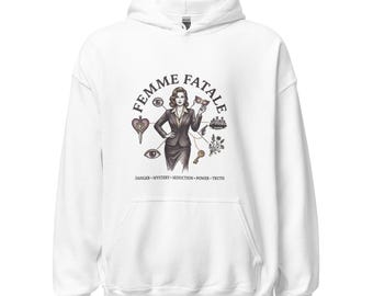 Femme Fatale Graphic Hoodie: Danger Mystery Seduction Power Truth