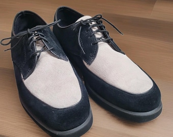 Vintage Hush Puppies Suede Oxfords Mens 9.5M Black White Creeper Loafer *c-video