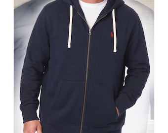 Sudadera con capucha y cremallera completa Polo Ralph Lauren vintage para hombre, talla 2XLT, color azul polar, con logo del caballo rojo, estilo años 90-Y2K.