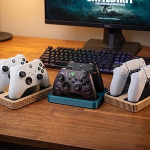 3D-gedruckter Doppel-Controllerständer | Halterung für PS5 und Xbox Switch | Gaming-Halterung für 2 Spieler | Schreibtischzubehör für Koop-Spiele