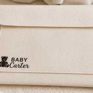Baby Documents Folder, Personalised Cream Felt Organiser with Flap Closure