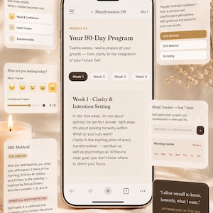 Manifestation Planner Digital | 90 Day Journal, Self Concept Workbook, Law of Attraction, TikTok Manifestation Methods, Future Self