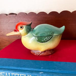 Vintage 1930s Kookaburra Sugar Bowl | Thuringia Germany Spritzdekor Bird Box | Retro Trinket Dish