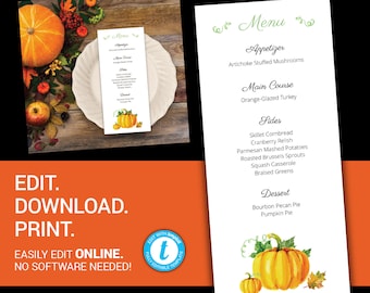 editable thanksgiving menu menu printable menu fall menu etsy