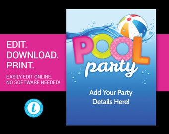 editable pool party invitation template pool party flyer pool etsy