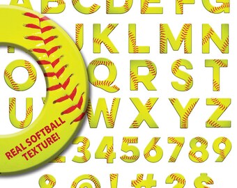 SOFTBALL ALPHABET, softball clipart, softball, font, letters, numbers, symbols, clipart, clip art, abc's, alphabet, digital download