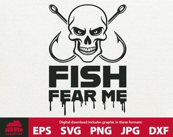Fish Fear Me svg fishing svg fisherman svg  gift for fisherman skull and fish hooks svg fishing eps fishing clip art eps svg jpg png
