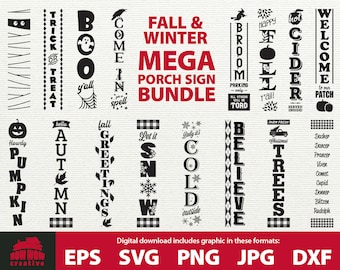 Fall / Winter porch sign svg bundle fall porch sign bundle winter porch sign bundle halloween porch sign bundle fall halloween christmas svg