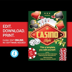 BEWERKBARE CASINO NACHT flyer fondsenwerving casino flyer gokken poker advertentie poster flyer afdrukbare uitnodiging briefkaart Templett