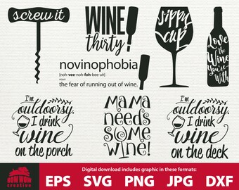 WINE SVG BUNDLE wine clipart wine cutting file gift for wine lover drinker png jpg eps vector wine decal funny clipart quote printable