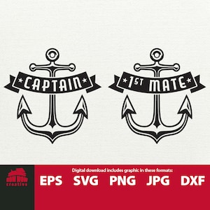 May include: Two black anchor illustrations with white text. The anchor on the left has a banner that reads "*CAPTAIN*" and the anchor on the right has a banner that reads "*1ST MATE*".