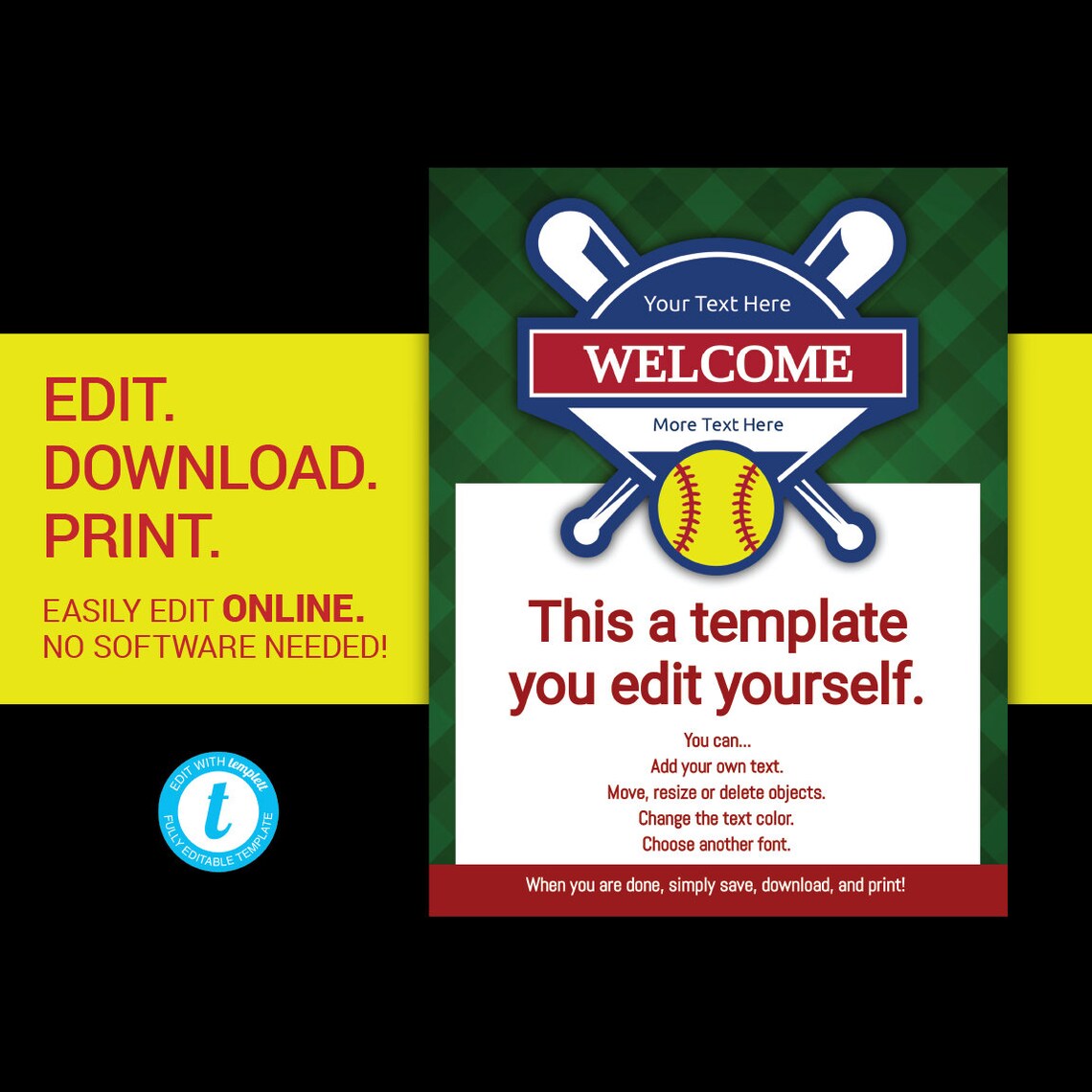 EDITABLE Softball Team League Flyer for Tryouts Tournaments Etsy